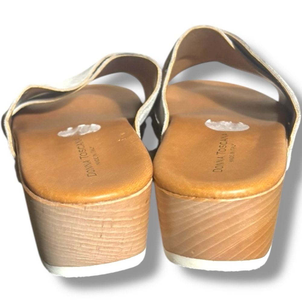 Donna Toscana Made in Italy White Criss Cross Leather Wooden Heel Clog Slides - Picture 5 of 6